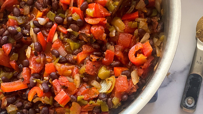 Enchilada stuffing in a skillet