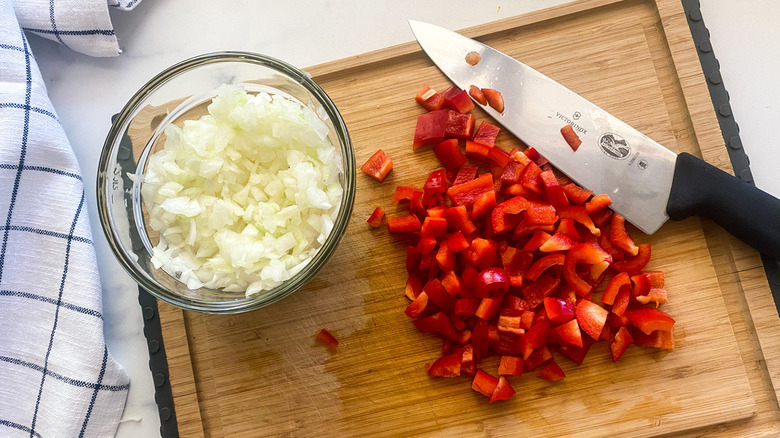 Chopped onion and red pepper