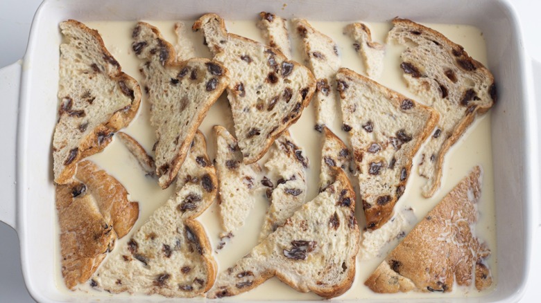 Bread with custard poured over