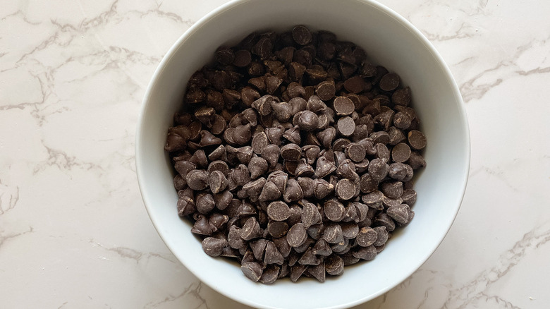 A bowl of chocolate chips.