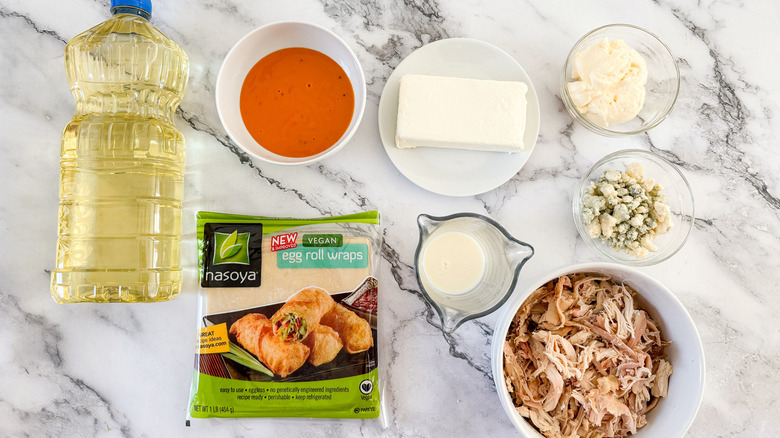 ingredients for Buffalo chicken egg rolls