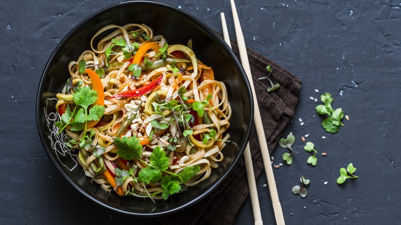 Bowl of Thai noodles and vegetables