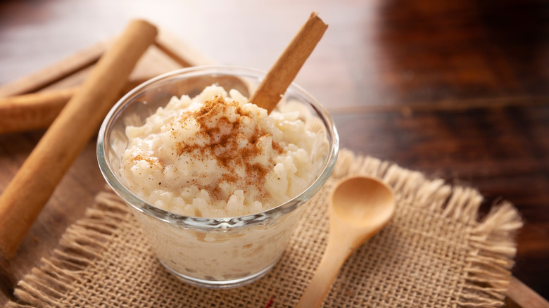 Bowl of cinnamon rice pudding