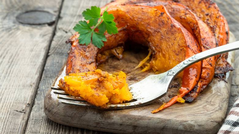 Roasted butternut squash on cutting board