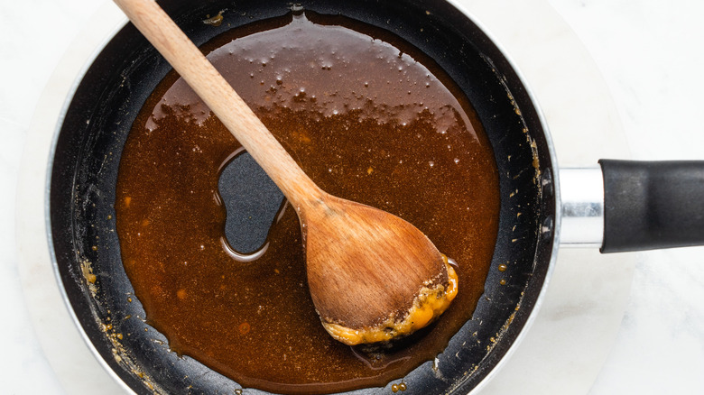 sugar caramelizing in pan