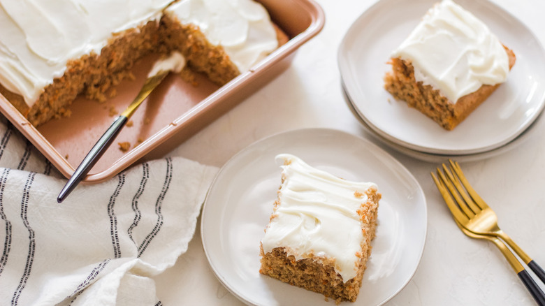 sliced carrot cake on plates