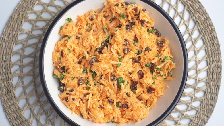 Easy carrot raisin salad in a bowl