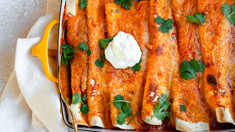 chicken enchiladas in pan