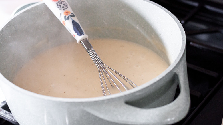 gravy simmering in a pot