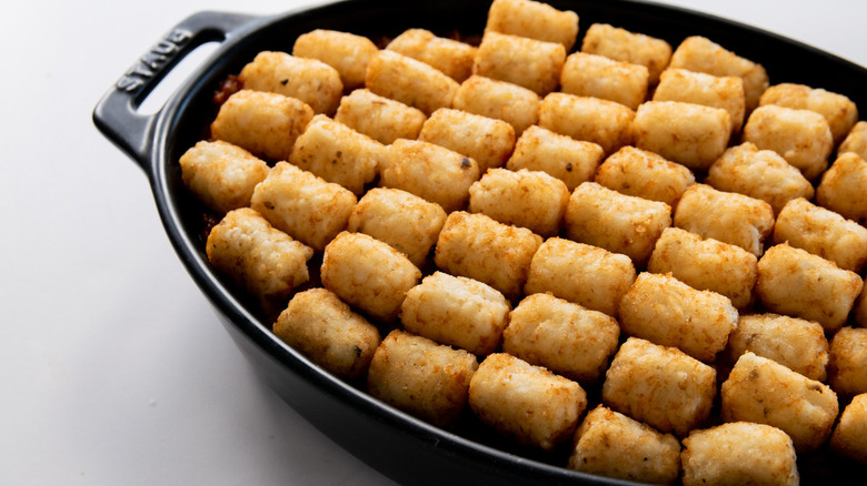 Tater tot casserole before being baked