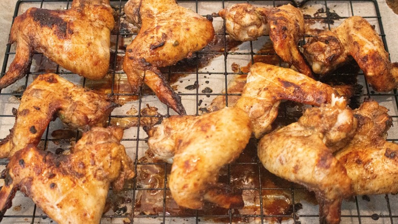 An array of cooked chicken wings