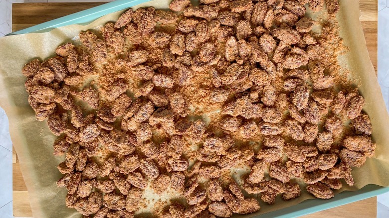 pecans on baking sheet