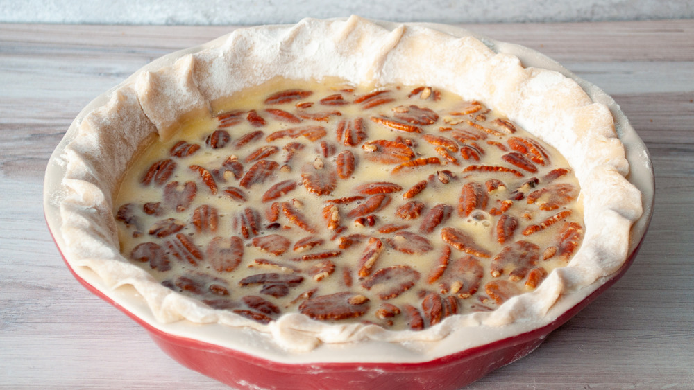 preparing pecan pie