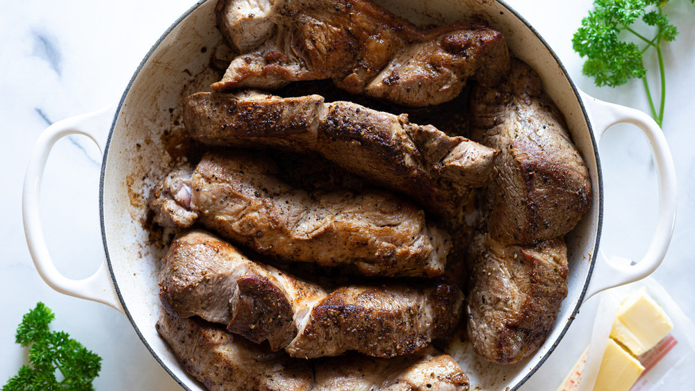 browned easy country-style ribs in skillet