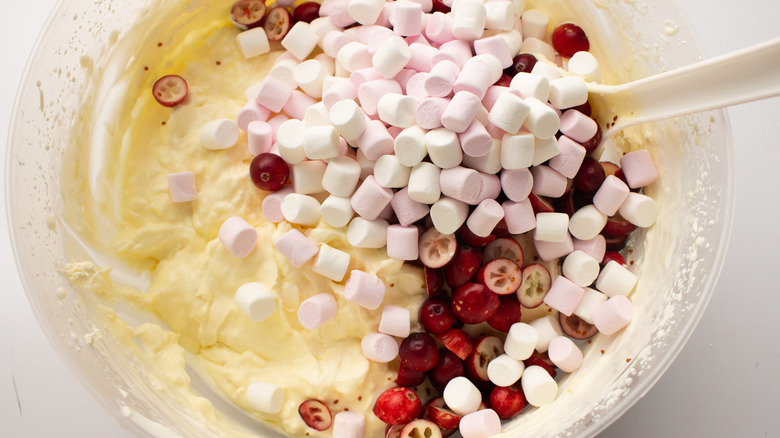 cranberries, marshmallows mixed into fluff