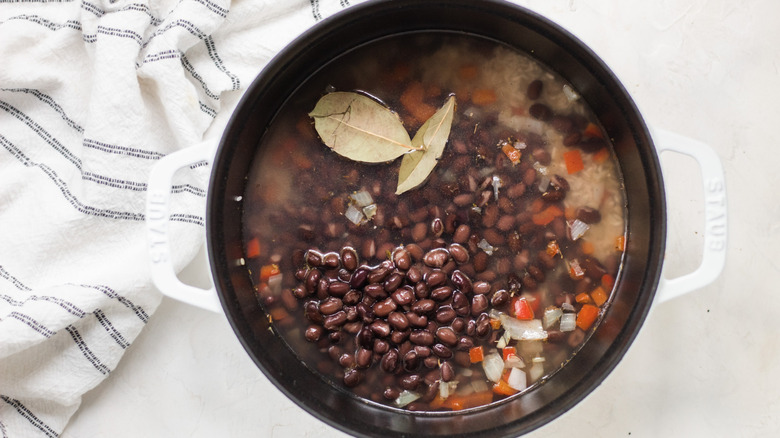 beans and water in pan