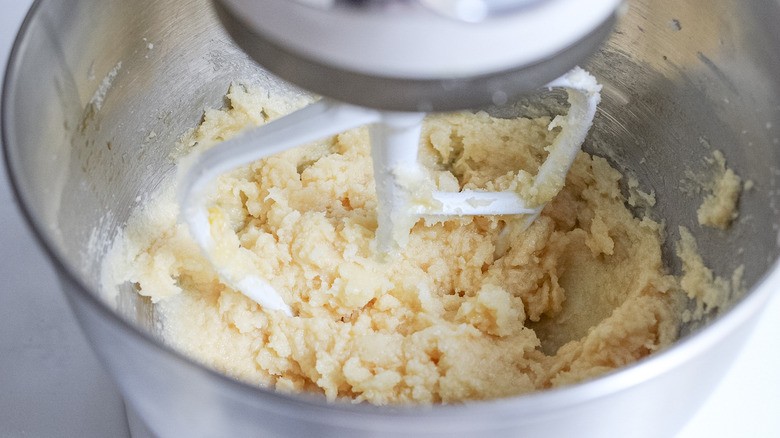 mixing cookie batter in a stand mixer
