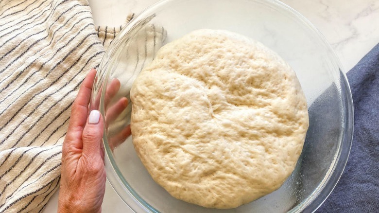 risen dough in bowl