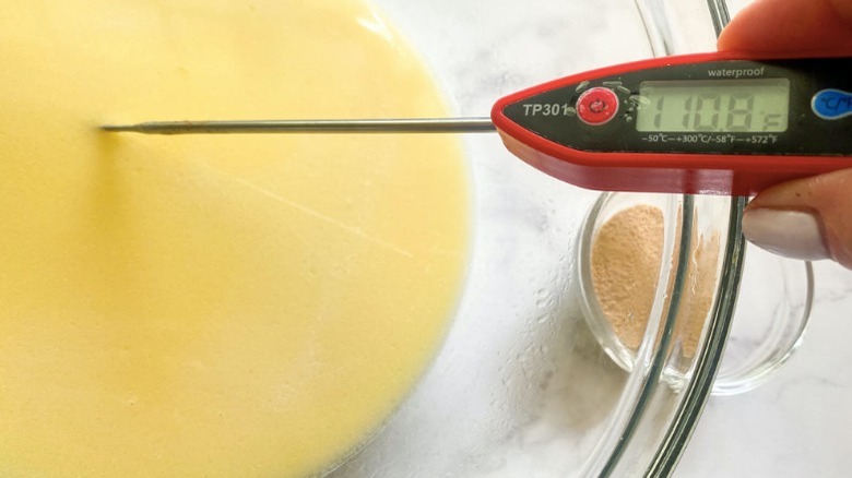 wet ingredients for dough reaching 110 degrees