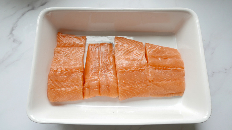 salmon in baking dish