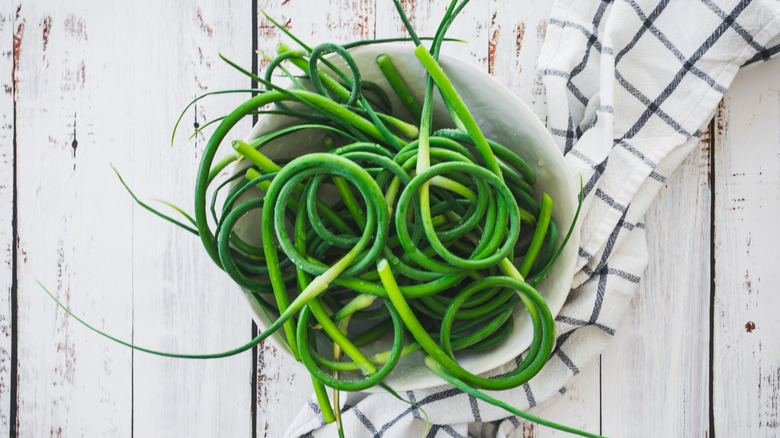 bowl of garlic scapes