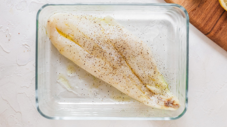 prepping orange roughy filet