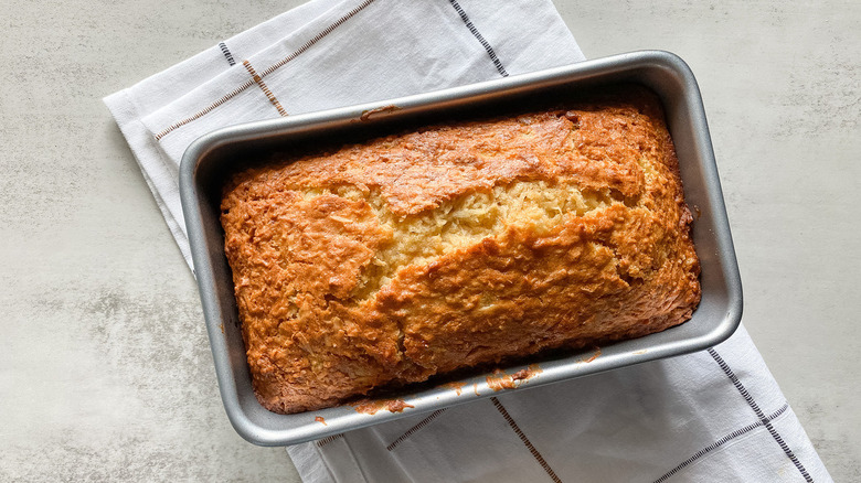 Hawaiian banana bread in pan