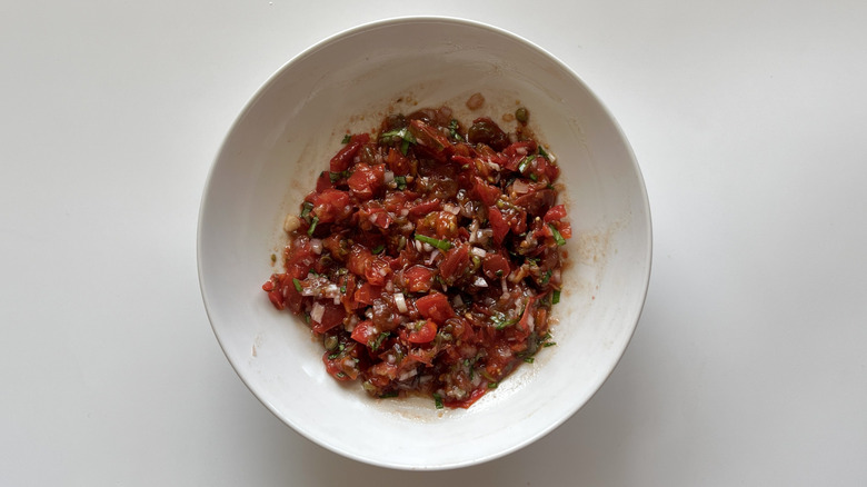 diced tomatoes mixed with marinade