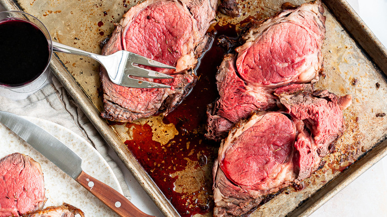 sliced beef on pan