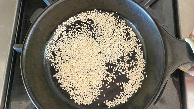 sesame seeds in skillet