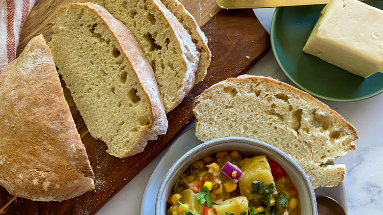 ciabatta bread on cutting board