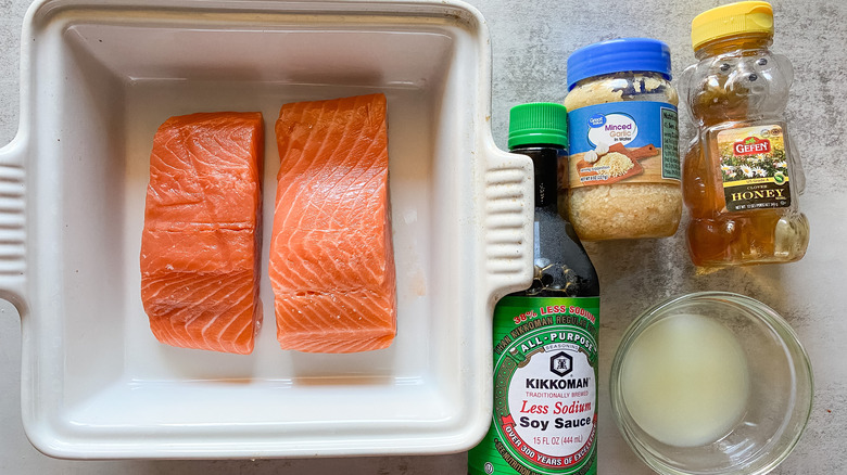 all ingredients for honey soy salmon