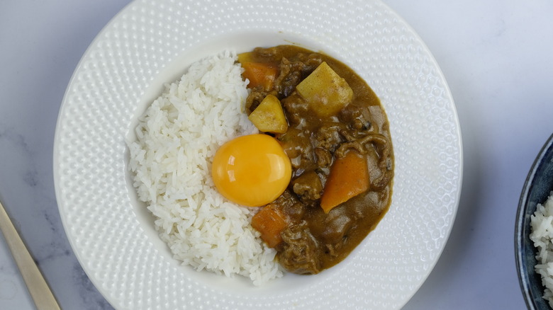 Easy Japanese Beef Curry with rice and raw egg