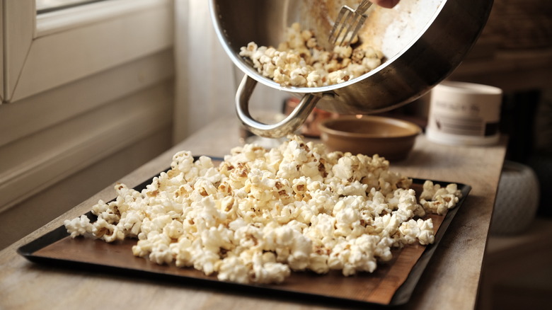 popcorn on baking sheet 