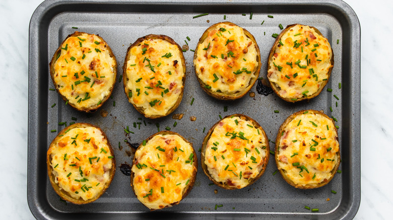 stuffed potato skins on pan