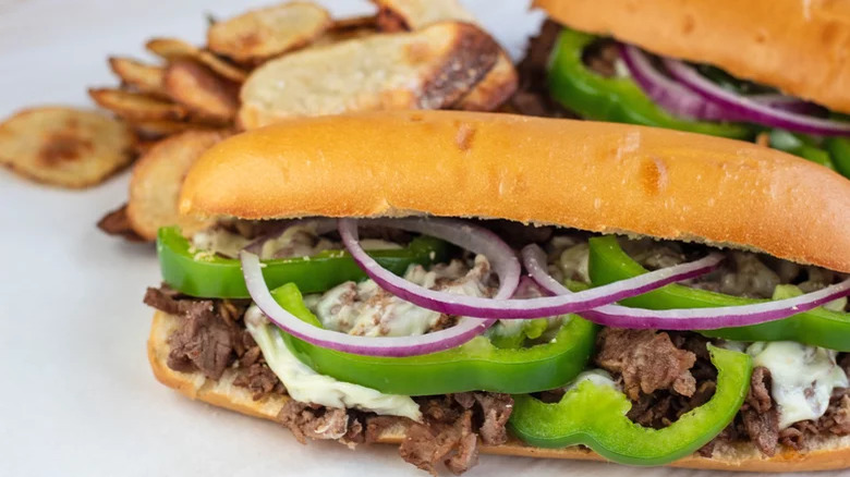 A Subway-style steak and cheese sandwich