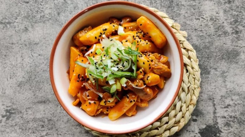 Tteokbokki on a concrete background