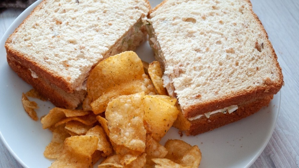 chicken salad sandwich and chips