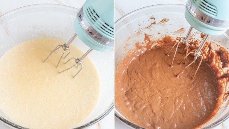 vanilla and chocolate batter for marble cake