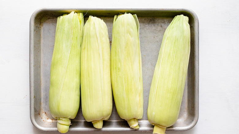 corn cooling on a tray 