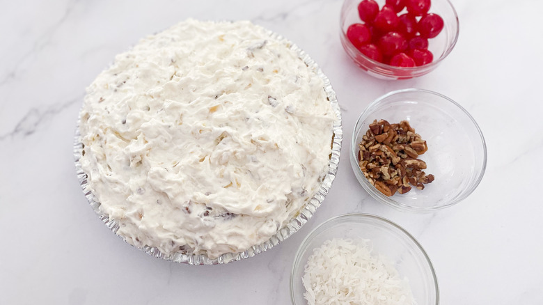 Preparing the pie for topping