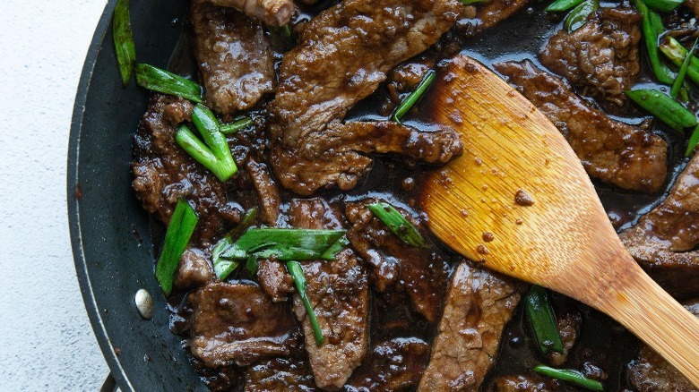 mongolian beef in skillet