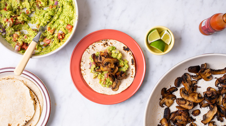 taco with guacamole and mushrooms