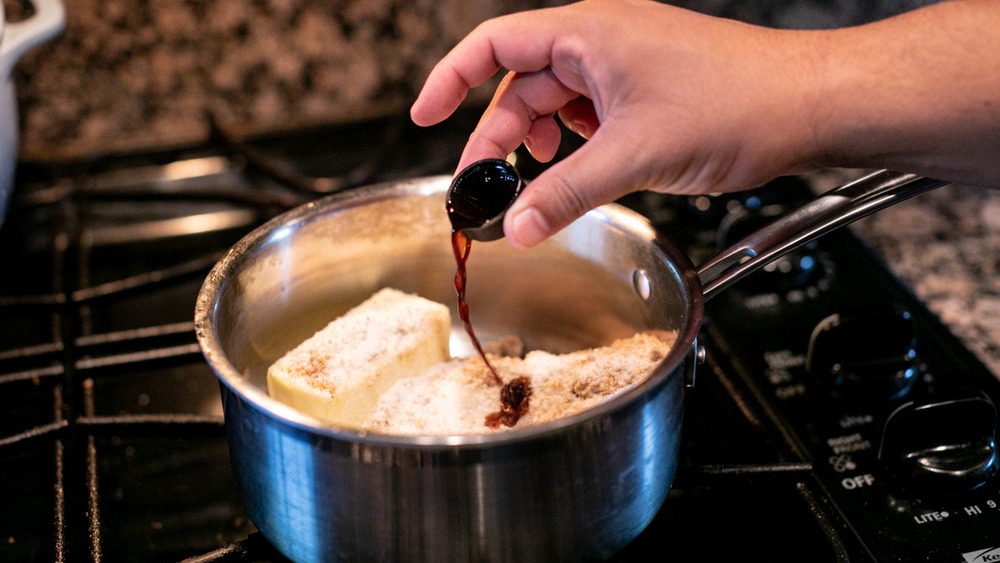 ingredients added to pot for no-bake cookies