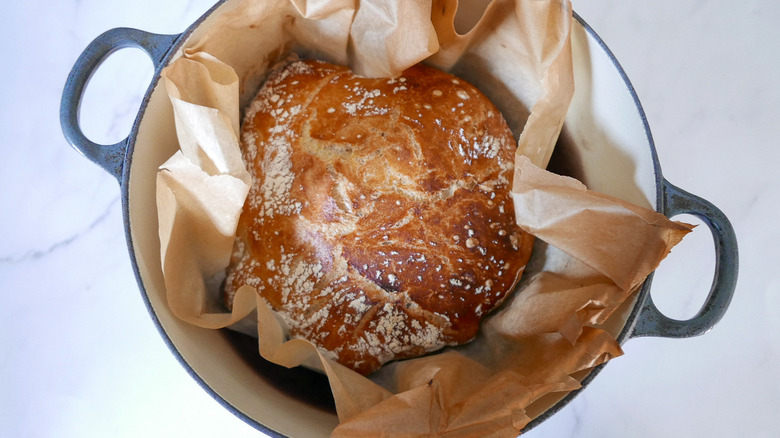 baked bread in Dutch oven