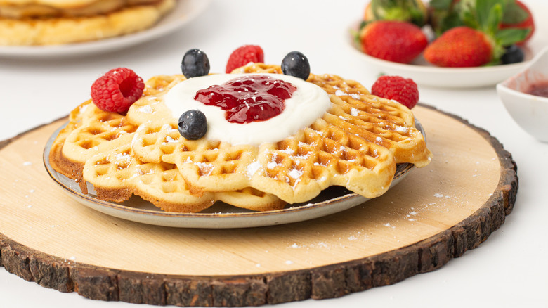 waffle with cream and berries