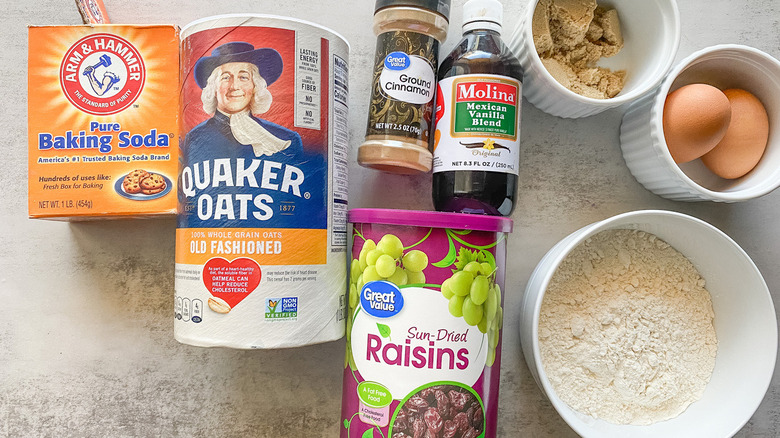 Ingredients for oatmeal raisin muffins