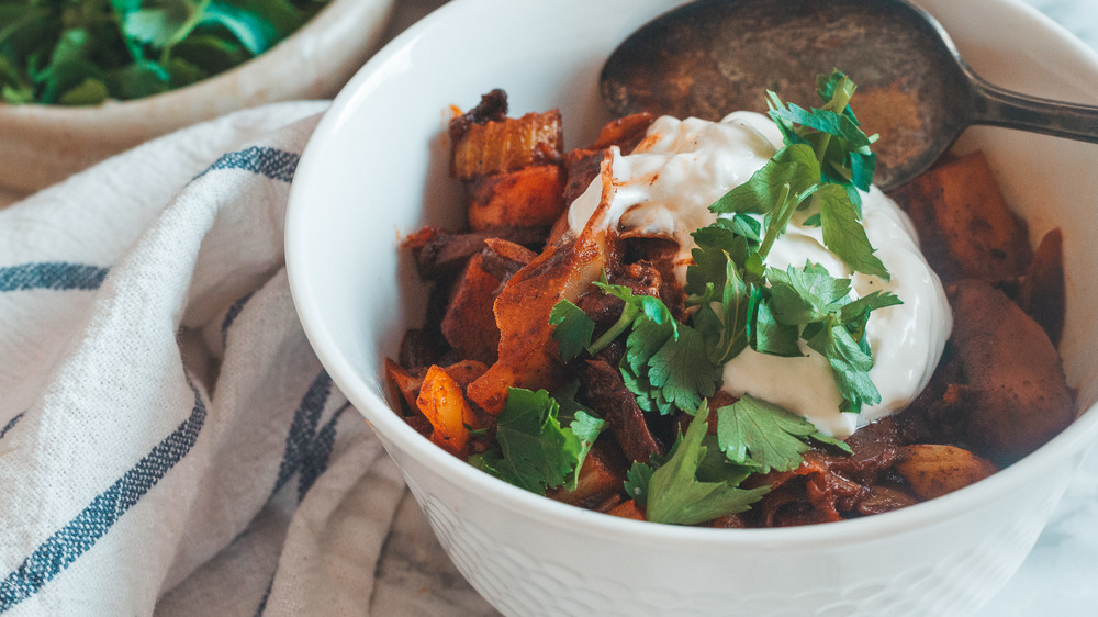 Vegetarian mushroom goulash in bowl