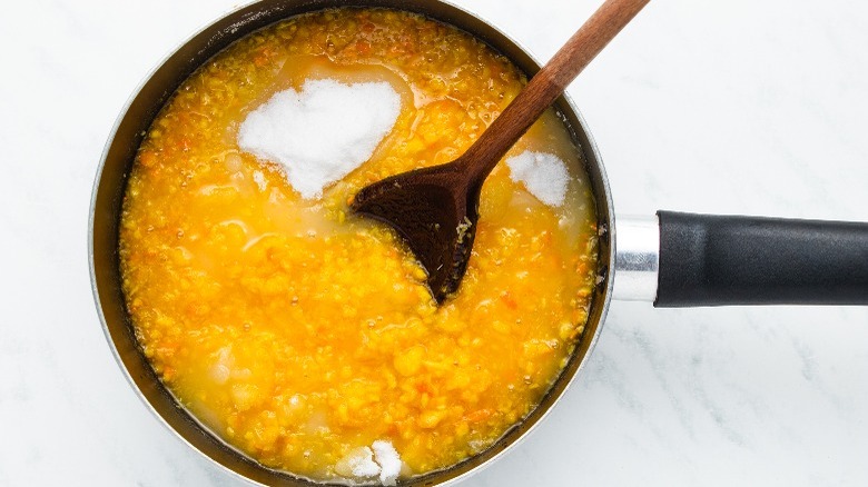 orange marmalade in saucepan