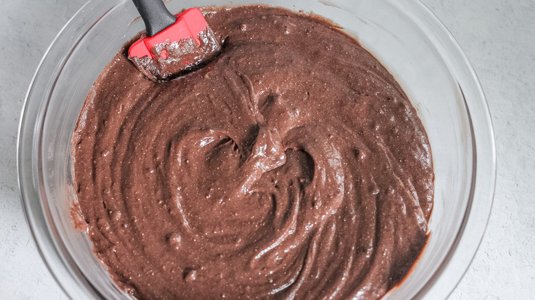 chocolate cake batter in bowl